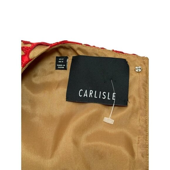 Carlisle Dress Red Lace Floral Overlay Italian Linen Sleeveless Size 2 Women - Picture 7 of 10